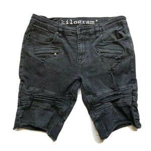 Kilogram Jean Denim Cut Off Biker Shorts Mens 36 Destroyed‎ Quilted Stretch Moto